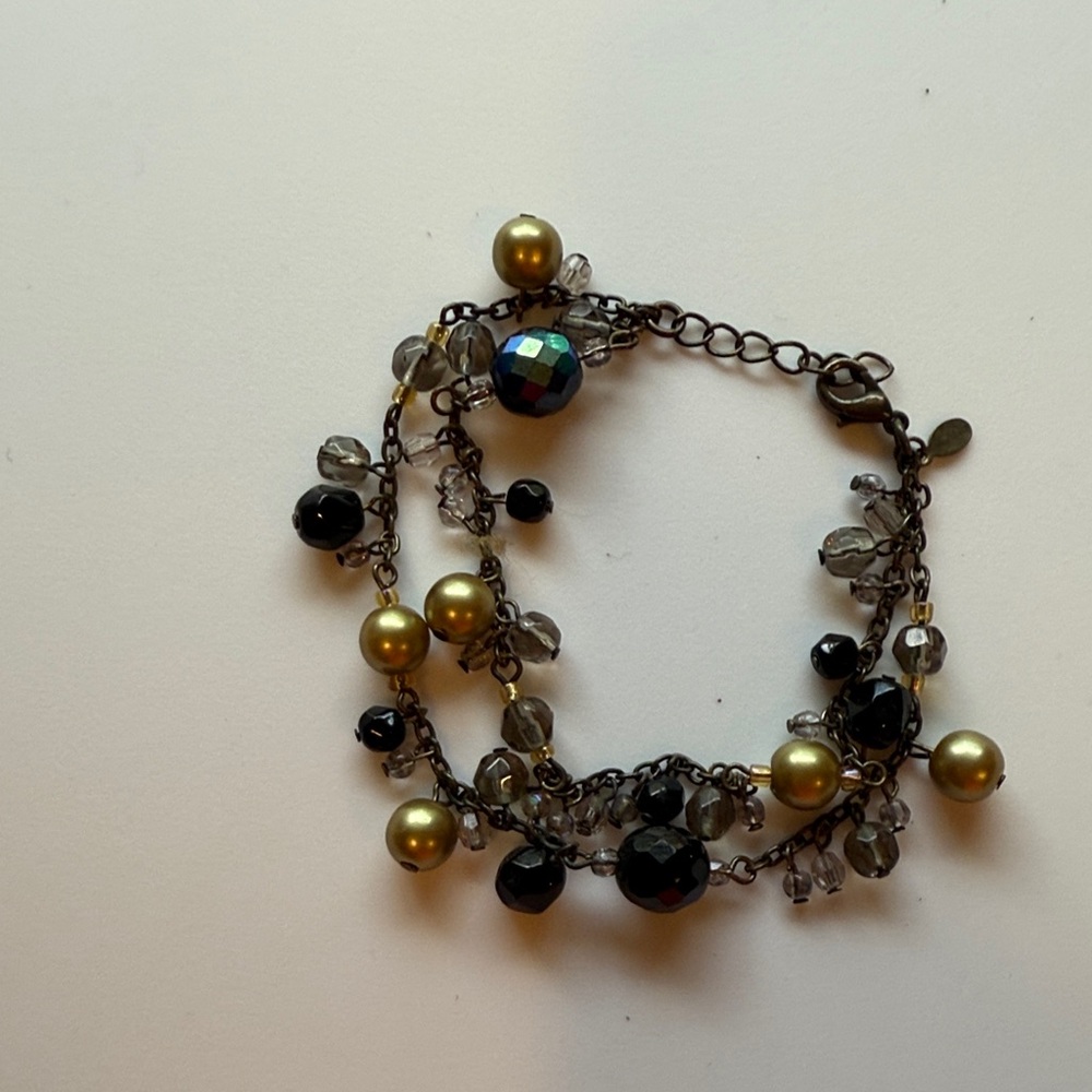 Elegant Gold and Black Double Strand Beaded Bracelet